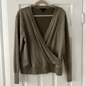 Gold metallic faux wrap sweater size XL J Crew